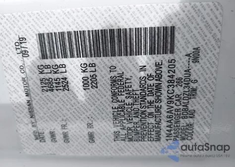 2016 Nissan Maxima 3.5 Sr z USA, uszkodzony, nr VIN 1N4AA6AP9GC438773